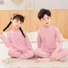 Ropa de Otoño para Niños, Pantalones de Otoño, Conjunto de Ropa Interior de Cuello Medio para Niños y Niñas, Suéter de Algodón de Terciopelo Doble Cara, Conjunto de Pijama, Invierno