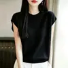 Camiseta de punto de seda helada de manga corta para mujer, verano 2026, fina, transpirable, holgada, adelgazante, camiseta básica de manga corta, top, camiseta de moda