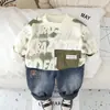 Conjunto de Sudadera de Forro Polar para Niños Yihao, Nuevo, Cuello Redondo, Moda, Bolsillo Único, Ropa para Bebés de Dos Piezas, Otoño e Invierno