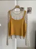 Conjunto de dos piezas para mujer KEKEZOON con camiseta de manga larga y cuello redondo con estampado floral pequeño + top de punto 9035