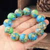 Pulsera de Porcelana Turquesa Alta Tang Tricolor Flor Explosiva Turquesa Azul Círculo de 108 Cabezas de Buda Pulsera de Mano Bodhi Wen Jugar