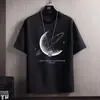 Camiseta de Manga Corta Transpirable de Seda Helada Blanca de Verano Delgada de Moda Holgada con Cuello Redondo Estampada Versátil Talla Grande para Hombre