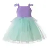 Vestido de Performance com Manga Voadora, Alça, Saia de Renda para Menina, Doce de Verão com Lantejoulas para Bebê, Vestido de Princesa Sereia
