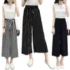 Calça Cropped Rosa Tendência Verão 2026 Calça Casual de Pernas Largas Calça de Pernas Largas Listrada em Preto e Branco com Cordão Calça Reta de Pernas Largas
