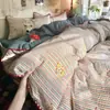 Conjunto de cama de quatro peças com borda de algodão 100% A, estilo fresco de renda INS, lençol, capa de edredom, conjunto de três peças para dormitório estudantil