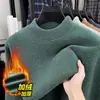 Peça Única de Malha Veludada Grossa Masculina Inverno Novo Quente Camada de Base Gola Alta Meia Malha Top Roupas Masculinas