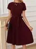 Amazon Ropa de Mujer Transfronteriza 2025 Nueva Exportación Europea y Americana Falda de Verano con Cordones Falda de Color Sólido Vestido Plisado