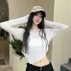 Top de Capa Base de Malla Tie-dye Irregular con Protección Solar para Mujer Primavera y Otoño Petite Ajustado Elegante Camiseta de Manga Larga Top Corto