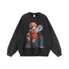 American Street Fashion Brand Anime Estampado Suéter de manga comprida com pescoço pequeno para homens e mulheres Moda Nacional Heavy vestido vestido base lavada camisa