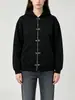 Moletom com Capuz e Fivela de Metal High Street Americano para Mulheres Cardigan Jaqueta Aberta com Zíper Design de Nicho Moletom