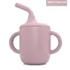 Copo de Silicone para Aprendizado de Bebê com Duas Alças, Copo com Canudo, Anti-Queda, Canudo de Cotovelo Antiderrapante, Copo de Água de Silicone de Grau Alimentício