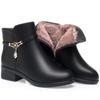 Sapatos da Mamãe para Mulheres no Outono e Inverno, Sapatos de Algodão Versáteis com Forro de Lã, Sapatos de Couro Femininos com Salto Médio, Botas Curtas com Salto Bloco, Sapatos para Mulheres de Meia-Idade e Idosas