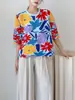 Directamente del fabricante: Blusas de Manga Tres Cuartos para Mujer Tallas Grandes que Cubren el Cuerpo y Te Hacen Ver Más Delgada, con un Diseño de Estampado Vintage, Camiseta Versátil Estilo Issey Miyake