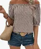 2026 Tops de Verano de Moda Transfronterizos para Mujer, Camisas de Manga Corta, Tops de Hombro Descubierto para Mujer, Cuello Redondo Premium