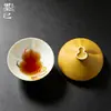 Taza de té de cerámica pintada a mano con diseño de hoja de albaricoque y calabaza, taza de té personal para beber té, trae riqueza y fortuna