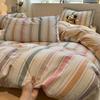 Conjunto de tres piezas de estilo japonés transfronterizo con rayas sin estampado, juego simple de cuatro piezas, funda de almohada para cama, sábana de cama de dormitorio, funda de edredón, funda de almohada para cama