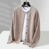 Cardigan de Lã Pura Veludo Baicai para Homens, Gola Redonda, Espessado, Tricô Casual, Suéter Solto, Casual Solto