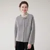 Novo top curto estilo chinês com botão de sapo, versátil, simples, para usar no dia a dia, novo tamanho pequeno, gola redonda, casaco de mistura de lã