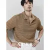 Camisa polo de tricô com decote V e manga curta para homens, gola de gaivota vazada, estilo de negócios britânico, seda gelada de verão, atacado transfronteiriço