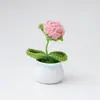 Planta en Maceta de Trébol de Cuatro Hojas de la Suerte con Forma de Corazón Tejido Muñeco de Hilo Crocheteado a Mano Planta Artificial Verde Decoración de Escritorio Transfronterizo