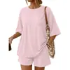 Artículo de moda exclusivo para Amazon transfronterizo: Conjunto de verano de 2 piezas con top extragrande y shorts holgados con bolsillos