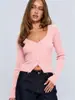 Nuevos Tops Sexy de Cuello en V Estilo Europeo y Americano para Mujer, Otoño e Invierno Transfronterizos 2026, Camisetas de Manga Larga Europeas y Americanas, Prendas de Punto Ajustadas