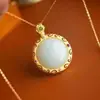 Cadena de clavícula de jade hetiano S925, colgante de estilo palacio personalizado con incrustaciones, collar elegante y fresco retro