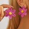 Pendientes de rafia tejidos a mano con estilo festivo de moda europea y americana, pendientes de verano con flores multicolores de ratán dulce junto al mar
