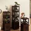 Nuevo soporte cuadrado de bambú estilo chino para flores, estante de almacenamiento de varios niveles para el suelo, estante de almacenamiento para sala de estar, soporte para flores de interior
