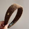 Diadema de Color Dorado de Etiqueta Alta para Otoño e Invierno para Mujer, Diadema de Felpa de Gama Alta con Borde Ancho para Lavarse la Cara, Pasador Diario, Goma para el Cabello, Accesorio para el Cabello
