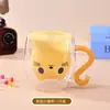 Caneca de Água Criativa de Gato de Desenho Animado para Uso Doméstico, Caneca de Café para Café da Manhã, Copo de Vidro com Camada Dupla Isolado Resistente a Altas Temperaturas