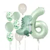 Conjunto de Balões de Aniversário de Dinossauro Verde Fosco Transfronteiriço 40 polegadas Conjunto de Balões Temáticos de Número Verde Oliva para Festa de Aniversário