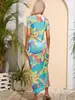 Vestido Curto Estampado Estilo Europeu e Americano Novo para Mulheres 2026, Vestido Longo de Verão para Férias na Praia, Vestido Casual de Malha na Moda
