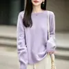 Outono e inverno de 2026 novo estilo suéter de lã tricotado com retalhos de fleece feminino gola redonda suéter solto vestuário feminino blusa de manga comprida