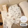 Pijama para Mujer con Almohadillas en el Pecho, Delgado de Algodón Nube para Primavera y Otoño, Manga Larga, Lindo Estilo Japonés, Dibujo de Niña, Conjunto de Ropa para Casa