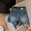 Moda de estilo coreano, shorts de mezclilla para mujer, verano 2026, de cintura alta, línea A, adelgazantes, tallas grandes, hot pants que cubren la cadera para figuras petite