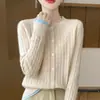 Cardigã curto de malha misturada com lã, cor fashion em blocos, estilo transfronteiriço, quente, gola redonda, trança pequena, novo estilo outono/inverno feminino