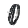 Pulseira de aço inoxidável e couro de dupla camada mais vendida da Amazon, feita à mão, pulseira de cordão de couro trançado multicamadas, masculina, em estoque, atacado