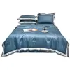 Colcha de Verano Nueva Lavable de Tencel, Juego de Cuatro Piezas de Colcha Lavable para Aire Acondicionado, Colcha Delgada de Verano de Seda de Hielo Individual/Doble