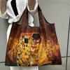 Sacola de Compras Dobrável com Grande Capacidade, Série Pintura a Óleo, Nova Estampa Digital de Desenho Animado, Sacola de Compras Portátil Ecológica