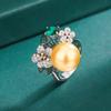 Huayoumei Accesorios de Joyería Anillo Perla Moda Europea y Americana Incrustado de Diamantes Flor de Perla Blanca Abierto Circonita Al por Mayor para Mujeres