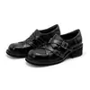 Mocassins de Couro Estilo Britânico Retro com Fivela para Mulheres 2025 Outono e Inverno Novos Salto Grosso Versátil Slip-On Para Usar Fora Sapatos Pequenos de Couro