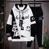 Moletom com capuz em blocos de cor com cordão, camiseta masculina estilosa com efeito de duas peças, conjunto novo estilo primavera/outono 2026
