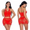 Conjunto de Lencería Sexy con Borlas, Falda Ajustada, Cuello Halter y Detalles Cut-Out, Estilo Europeo y Americano, Uniforme 8727