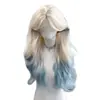 Peruca para Mulheres, Azul Degradê Platina, Repartição Média, Cabelo Longo Cacheado Grande e Ondulado, Estilo Novo, Cor de Cabelo Natural para o Dia a Dia, Touca Completa