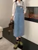 Vestido Longo Jeans com Suspensório de Verão 2022 Estilo Novo de Alta Qualidade, Estilo Francês Solto e Emagrecedor para Mulheres de Baixa Estatura