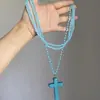 Colar de Contas Multicamadas Estilo Doce e Cool Sexy Design de Nicho Pingente de Cruz Corrente para Clavícula Colar de Moda Personalizado