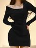 Vestido de punto liso otoño e invierno cintura entallada adelgazante chica royal chica hot falda base ajustada falda francesa falda de cadera para mujer