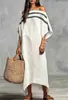 Producto de Comercio Exterior de Comercio Electrónico Transfronterizo Nuevo 2026: Vestido Largo Holgado con Bloques de Color sin Hombros, Estilo Casual de Vacaciones a la Moda