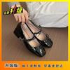 Zapatos Planos Plateados Estilo Hada para Mujer con Punta Cuadrada, Boca Baja, Moño, Tacón de Grosor Medio, Zapatos Mary Jane Franceses Estilo Nuevo 2025